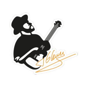 Guitarist Silhouette Kiss-Cut Sticker — Musician Laptop Decal with Signature